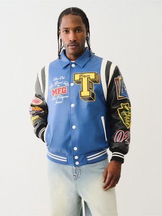 True Religion Mens Pu Jacket Sn99 in Blue / Black - Size X-Large