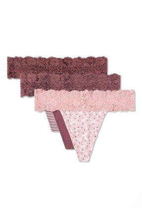 Pact Lace Waist Thong 3-Pack Made With Organic Cotton in Lace Lilies at Nordstrom, Size Xx-Large