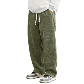 Generic Mens Corduroy Sweatpants Baggy Wide Leg Loose Fit Trousers Corduroy Trousers Men Casual Solid Color Casual Pants Drawstring Waist Straight Leg Pants A