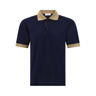 Ferragamo Polo Shirts, male, Blue, 2XL, Contrasting Stripe Short Sleeve Polo Shirt