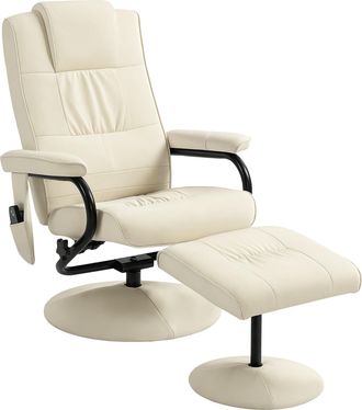 HOMCOM Massage Recliner Chair Cushioned Ottoman 10 Point Vibration Cream | TJ Hughes