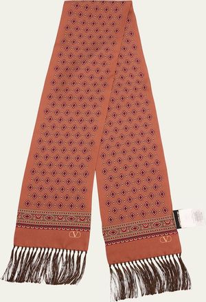 Valentino Garavani Mens Silk Fringe Medallion Scarf