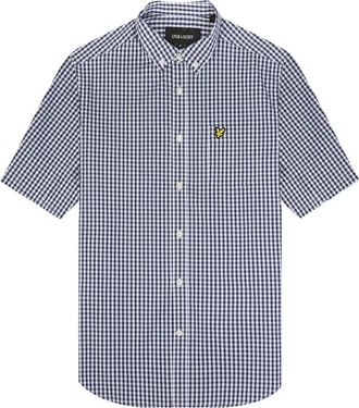 Lyle & Scott Short Sleeve Slim Fit Gingham Shirt - Heren - Korte mouwen Overhemden - Blauw - M - Katoen - Overhemden