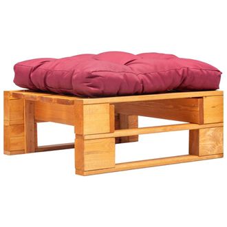 vidaXL Otomana De Jard&iacute;n De Pal&eacute;s Coj&iacute;n Rojo Madera Marr&oacute;n Miel Vidaxl