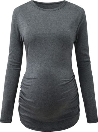 Generic Womens Maternity Ruched Tunic Tops Mama Clothes T-Shirt Long Sleeve Neck Pregnancy Soft Warm T-Shirts Pregnancy Tops for Women (Dark Gray, L)