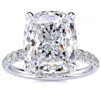 Pompeii3 Certified 5.86Ct Elongated Cushion Diamond Hidden Halo Engagement Ring Gold Size: 7