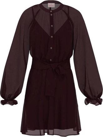 Emme Di Marella Korte jurk met doorschijnende pofmouwen en ceintuur - Dames - Korte kleedjes - Rood - XL - Polyester - Kleedjes