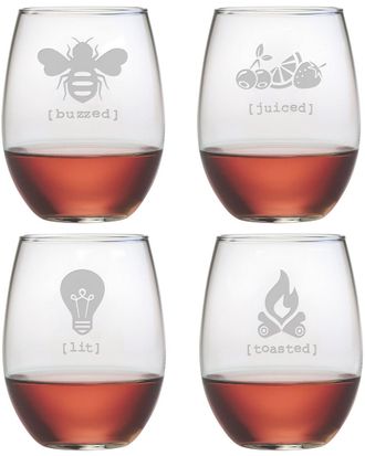 SUSQUEHANNA GLASS Tipsy Assorted Set of 4 Stemless Wine Glasses