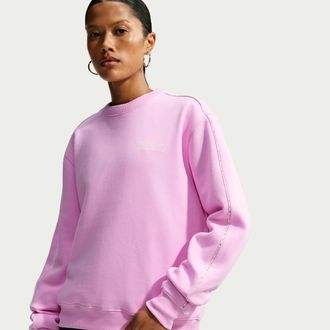 Nike Womens Studio Fleece Medium Weight Nike Womens Athletic Department Crew in Pink | IQ3875-621