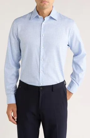 Nordstrom Traditional Fit Check Premium Non-Iron Cotton Dress Shirt in Blue Paolo Grid at Nordstrom Rack, Size 17 - 34/35