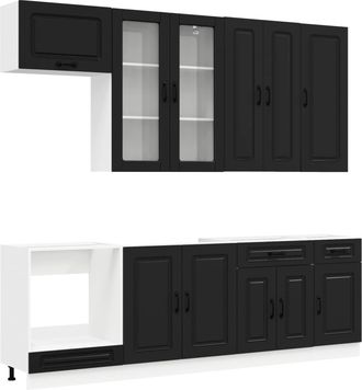 vidaXL Unidad De Cocina Kalmar 8 Uds. Negro Madera De Ingenier&iacute;a Vidaxl