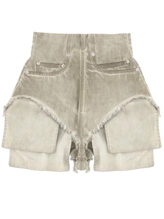 Rick Owens Dirt Layered High-Waisted Frayed Shorts