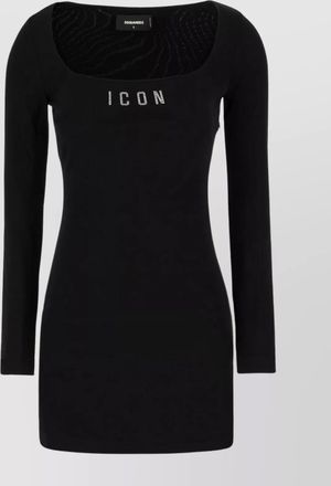 Dsquared2 mini dress viscose rhinestone square neckline sleeves