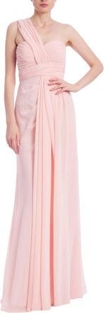 Badgley Mischka Ruched One Shoulder Gown In Palerose