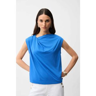 Joseph Ribkoff Cotton Top With Asymmetrical Collar in Harbor Blue at Nordstrom, Size Xx-Large