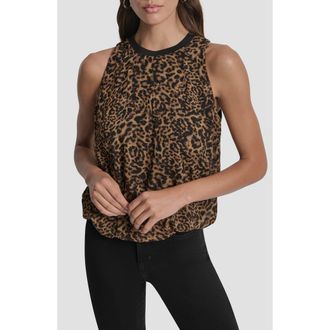 DKNY Print Sleeveless Chiffon Bubble Top in Compact Cheetah at Nordstrom, Size X-Small
