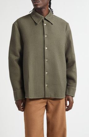 Séfr Oseary Waffle Stitch Button-Up Shirt in Pine Tree at Nordstrom, Size X-Large