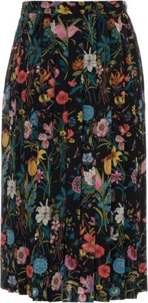 Gucci Rokken, Dames, Zwart, M, Geprinte Zijden Midi Rok