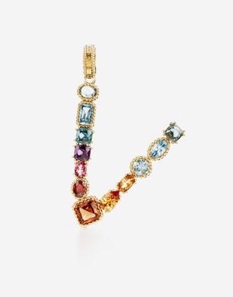 Dolce & Gabbana Charm V Lettering 18-carat Yellow Gold And Multicolored Gems - Woman Charms Gold Onesize