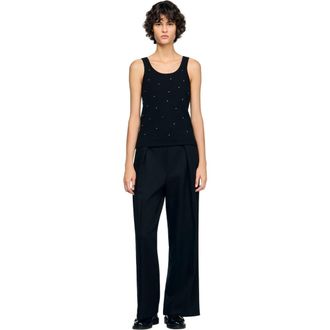 Sandro Jersey tank with rhinestones in Black at Nordstrom, Size X-Large