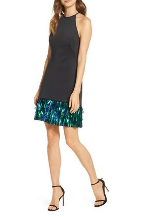 Tadashi Shoji Tiered Sequin Hem Cocktail Dress in Black at Nordstrom, Size X-Small