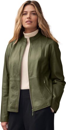 Jessica London Zip Front Leather Jacket in Dark Olive Green at Nordstrom, Size 26