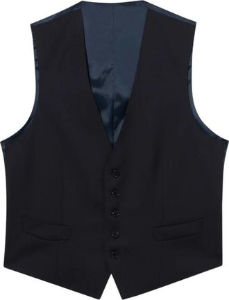 Brooks Brothers Vest van Virgin Wool - Heren - Gillet - Blauw - L - Leer - Kostuums