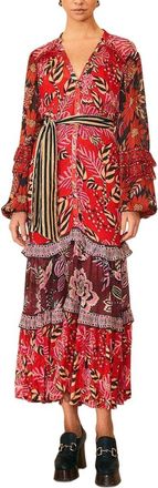 Farm Rio Farm Rio Mixed Floral Prints Long Sleeve Maxi Dress