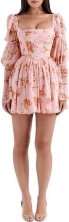 House of CB Sancia Floral Print Long Sleeve Minidress in Vintage Rose Print at Nordstrom, Size X-Large A