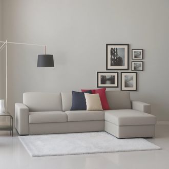 Dmora Sof&aacute; Fijo Debora, Sof&aacute; De Esquina, 100% Made In Italy, Sof&aacute; Sala De Estar, Con Contenedor Reversible Peninsula, En Tela Acolchada, Con Reposabrazos De
