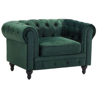 Beliani Armchair CHESTERFIELD Velvet Emerald Green