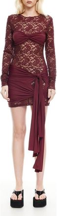 Lioness Midnight Long Sleeve Semisheer Lace Minidress in Garnet at Nordstrom, Size X-Large