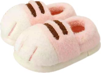 Generic Cat Paw Slippers for Women, Cute Funny 3D Cat Paw Cartoon Slipper Warm Fluffy Furry Winter House Shoes (Pink(Full Heel), Adult, Women, 4.5, Numeric Ra