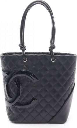 Chanel Black Leather Patent Leather Handbag Tote Bag (Pre-Owned)