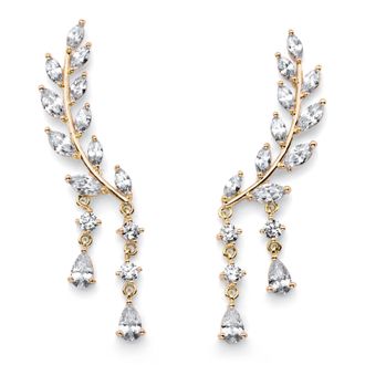 Palm Beach Jewelry Marquise-Cut Goldtone Crystal Ear Climber Earrings 1 5/8