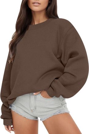 Generic Womens Long Sleeve Sweatshirts Crewneck Casual Solid Color Pullover Shirts Oversized Loose Fall Top Ladies Sweatshirt with Pockets Casual Loose Shirts