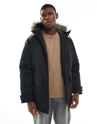 Jack & Jones Parka con cappuccio con pelliccia sintetica nero
