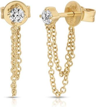 EF Collection Diamond Solitaire Looped Chain Drop Earrings in 14K Yellow Gold at Nordstrom