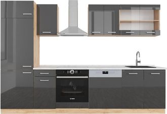 Vicco Mueble de cocina R-Line, Antracita brillo intenso/roble dorado eléctrico, 300 cm, ET Mármol, Vicco