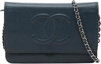 Chanel Pre-owned Wallet on Chain - Dames - Vintage Schoudertas - Blauw - ONE Size - Leer - Vintage
