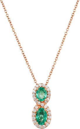 Le Vian Emerald 14K Rose Gold 0.85 Ct. Tw. Diamond & Emerald Pendant Necklace