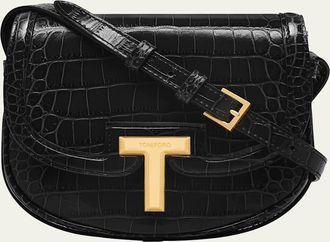Tom Ford Wallis Mini Flap Shoulder Bag in Shiny Croc-Embossed Leather