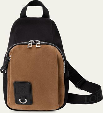 Loewe Mens Flex Canvas and Suede Sling Bag