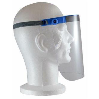 AMA Visiera azzurra regolabile in policarbonato trasparente leggera e resistente per protezione da agenti patogeni 130g