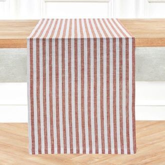 Solino Home Linen Table Runner for Dining Table, Holiday and Everyday Table Decor - Amalfi Stripe in Cinnamon And White at Nordstrom, Size Xx-Small