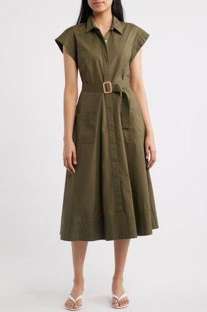 Eliza J Trapunto Midi Shirtdress in Olive at Nordstrom, Size 10