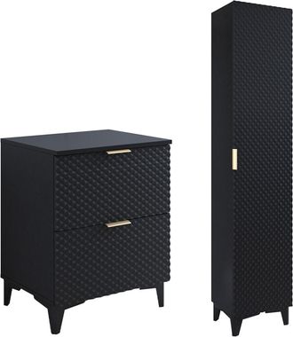 Petits Meubles Set mueble bajo lavabo 60 cm y columna sobre patas estratificado Negro