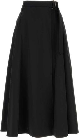 Burberry Wool Twill Midi Rok - Dames - Midirokken - Zwart - XS - Wol - Rokken