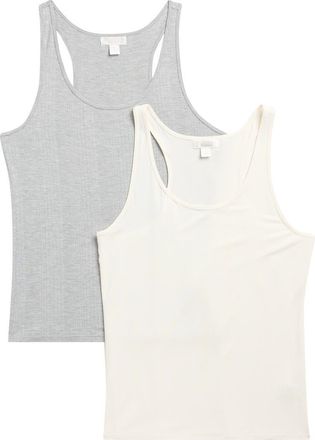 Nordstrom Rack 2-Pack Rib Tank in Ivory Egret- Grey Heather at Nordstrom Rack, Size X-Small