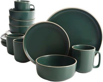 Gibson Home Zuma 16-Piece Matte Stoneware Dinnerware Set in Green at Nordstrom